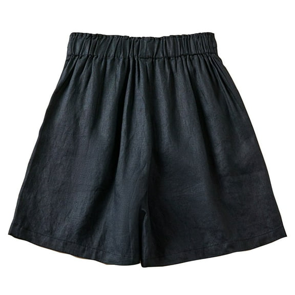 Women's 5" Inseam Summer Solid Drawstring Linen Cotton Blend Loose Comfortable Casual Short (Available in Plus Size)