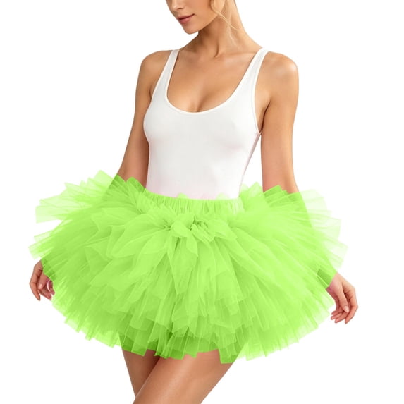 Women's 5‑Layer Tulle Tutu Skirt, Elastic Waist Short Puffy Ballet Skirt, Fluffy Mesh Mini Skirt
