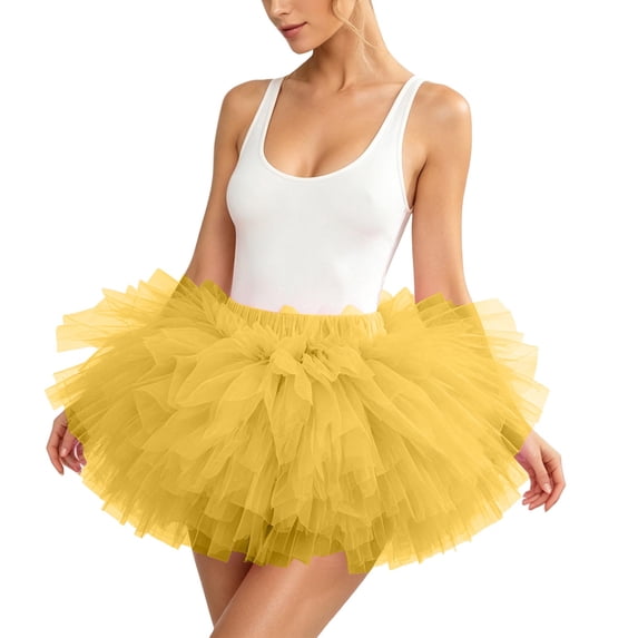 Women's 5‑Layer Tulle Tutu Skirt, Elastic Waist Short Puffy Ballet Skirt, Fluffy Mesh Mini Skirt