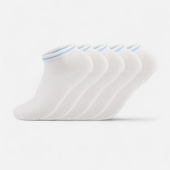 Women's 5-Pack Ankle Grip Socks with Non-Slip Soles for Everyday Indoor Comfort - White