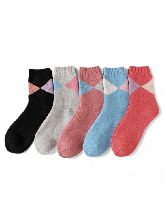 Women's 5-Pack Assorted Patterned Thick Knit Socks with Plaid and Holiday Prints