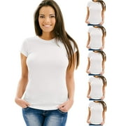 Women's 5 Pack Black, White, or Assorted Soft Fabric Solid Crew-Neck T-Shirt from Emprella