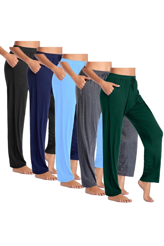 Women's 5-Pack Loose Fit Classic Lounge Pants (Sizes, S-3XL)