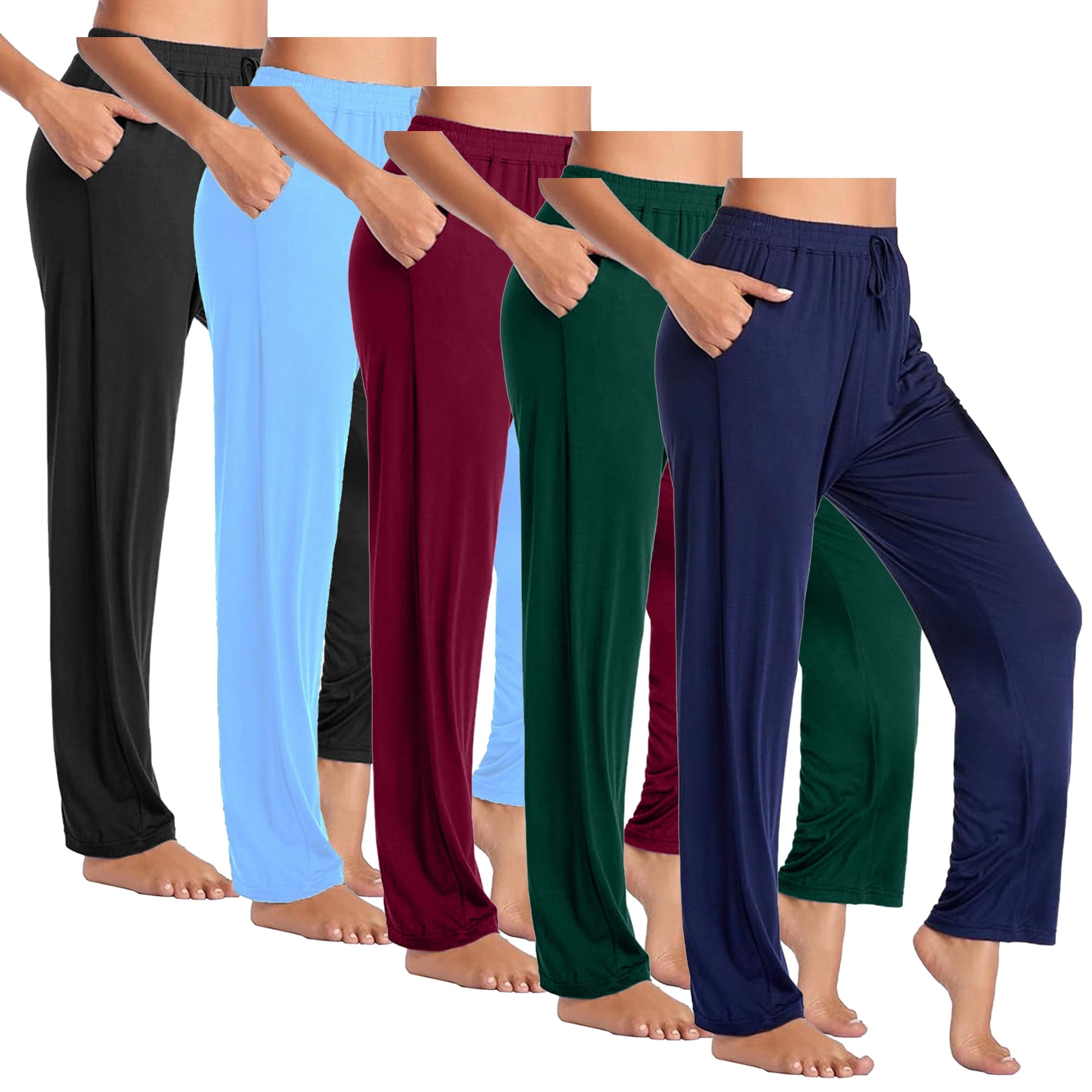 Women's 5-Pack Comfortable Cotton Pajama, Classic Lounge Pants with Double Pockets (Sizes S-3XL)