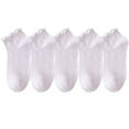 thumbnail image 1 of Women's 5-Pack Ribbed Ankle Socks with Ruffle Lettuce Trim Soft Stretch Cotton Cute Everyday Style, 5 PK-Purple, 1 of 6