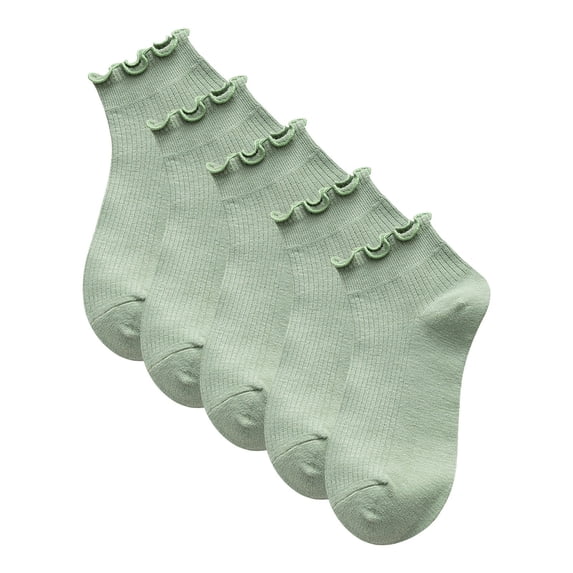Women's 5-Pack Ruffled Ankle Socks Ribbed Low Cut Socks Stretchy Fit Soft Daily Socks