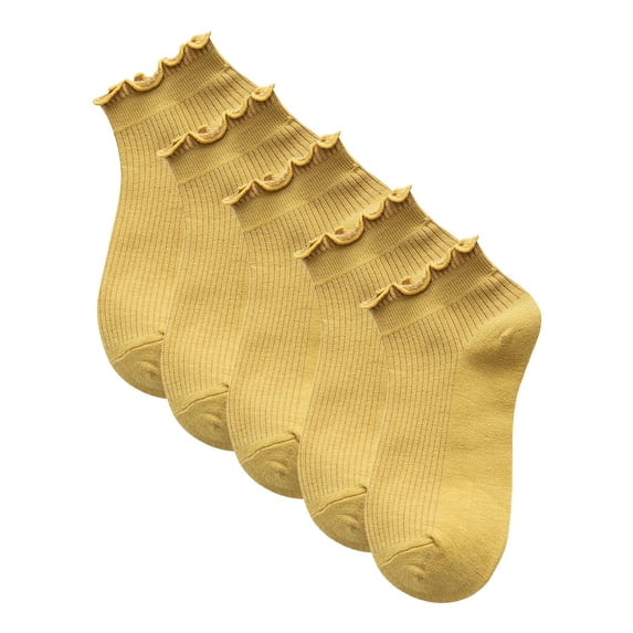 Women's 5-Pack Ruffled Ankle Socks Ribbed Low Cut Socks Stretchy Fit Soft Daily Socks