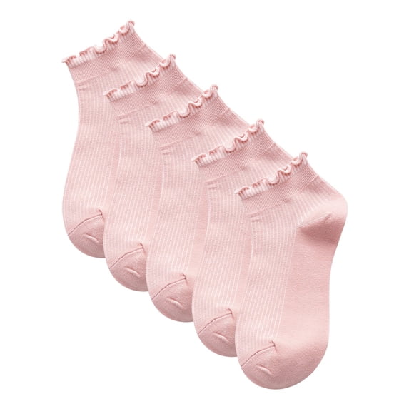 Women's 5-Pack Ruffled Ankle Socks Ribbed Low Cut Socks Stretchy Fit Soft Daily Socks