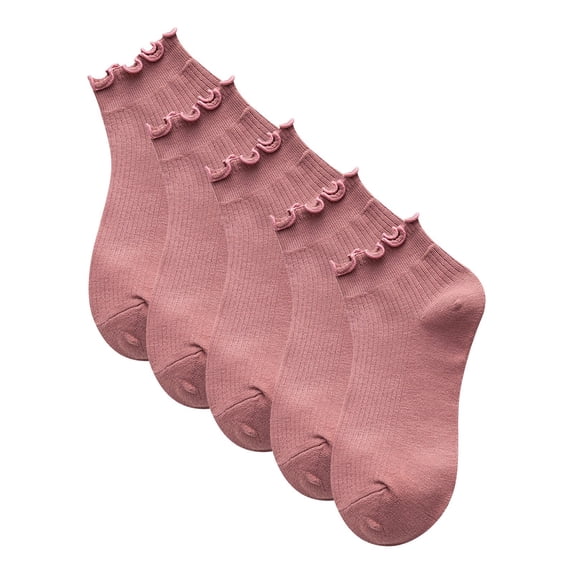 Women's 5-Pack Ruffled Ankle Socks Ribbed Low Cut Socks Stretchy Fit Soft Daily Socks