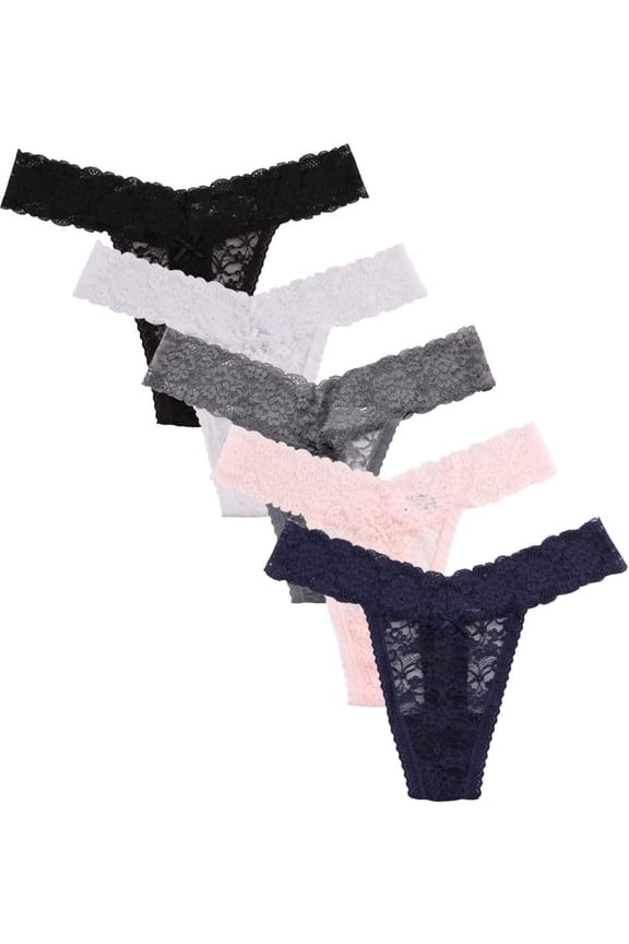 Women's 5 Pack Sexy Lace V-Cheeky Thongs See Through Comfortable Underwear Panties