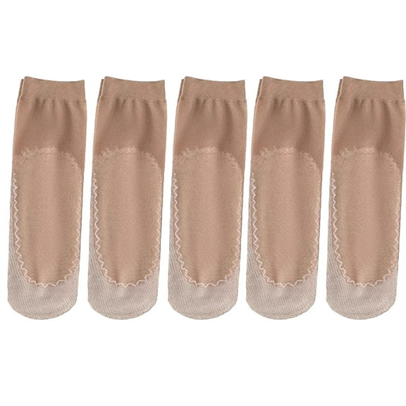 Women's 5-Pack Sheer No Show Liner Socks with Non-Slip Heel Grip Lightweight Invisible Design - Brown
