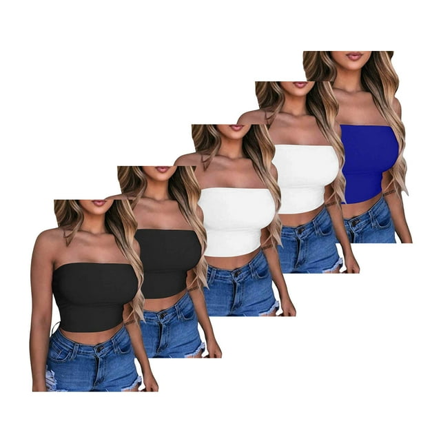 Women's 5 Pack Tube Tops Basic Layered Tube Top Bustier off Shoulder ...