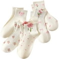 thumbnail image 1 of Women's 5 Pairs Ankle Socks Coquette Bow Floral Patterned Breathable Kawaii Socks, 1 of 6