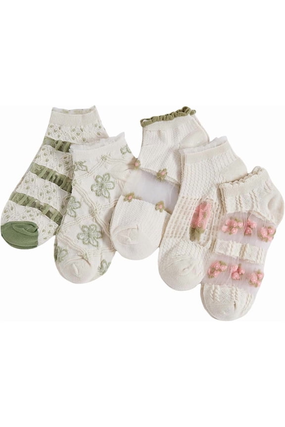 Women's 5 Pairs Bow Lace Ruffle Ankle Socks