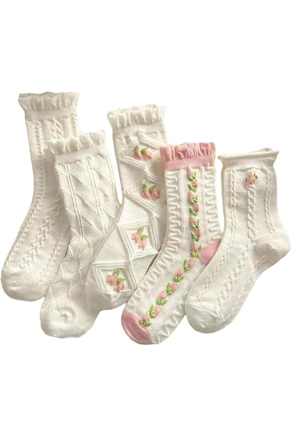 Women's 5 Pairs Bow Lace Ruffle Ankle Socks