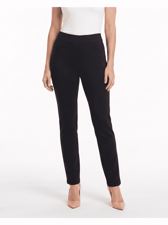 Women's 5-Pocket Ponte Pants – High-Waisted Stretch Skinny Trousers & Dress Leggings, Black, Medium