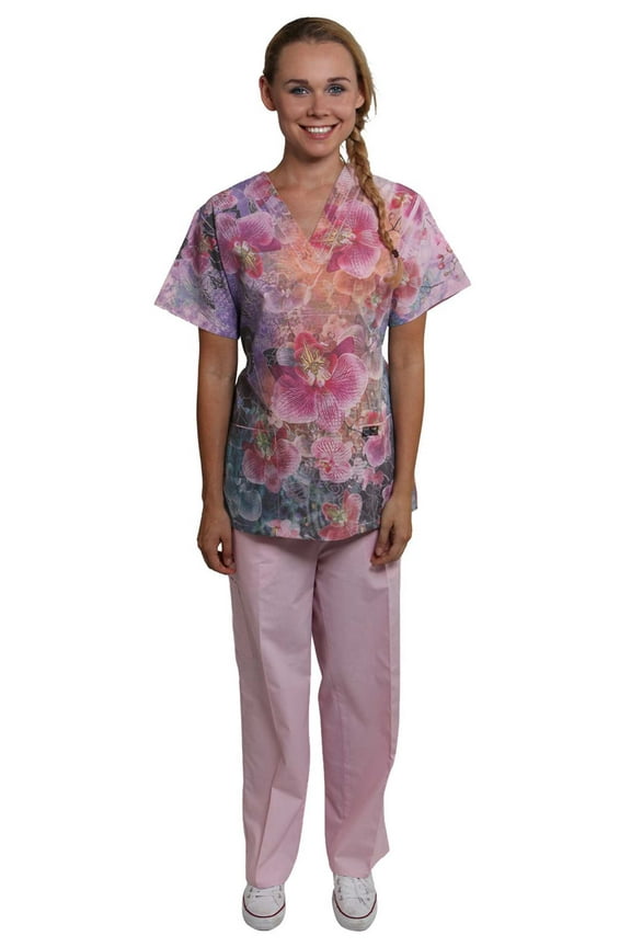 Women’s 5-Pocket Rose Orchid Scrubs Set