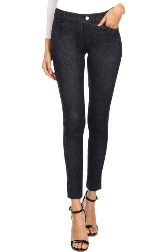 Women's 5 Pocket Soft Knit Skinny Jeggings, Navy Blue, ML
