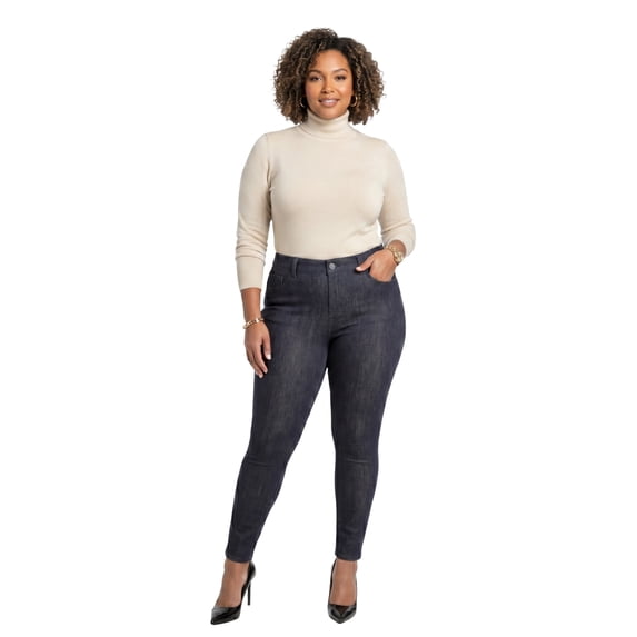 COUVER Women's Mid Rise Soft Knit Skinny Jeggings Navy Blue XL/XXL