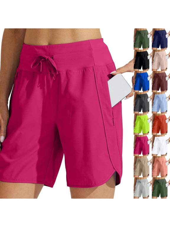 Women's 5" Workout Shorts Athletic Running Shorts High Waisted with Zipper Pocket Gym Quick Dry Hiking Sports ,S,#03 Hot Pink