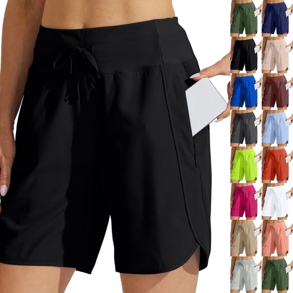 Women's 5" Workout Shorts Athletic Running Shorts High Waisted with Zipper Pocket Gym Quick Dry Hiking Sports ,XL,#03 Black