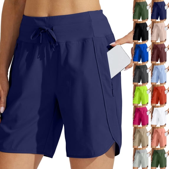 Women's 5" Workout Shorts Athletic Running Shorts High Waisted with Zipper Pocket Gym Quick Dry Hiking Sports ,XL,#03 Navy