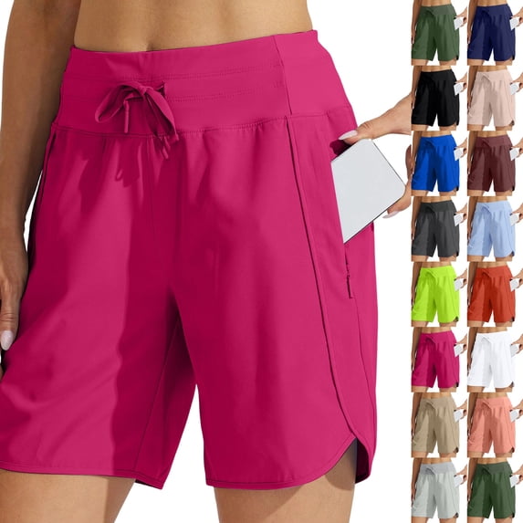 Women's 5" Workout Shorts Athletic Running Shorts High Waisted with Zipper Pocket Gym Quick Dry Hiking Sports ,XXL,#03 Hot Pink