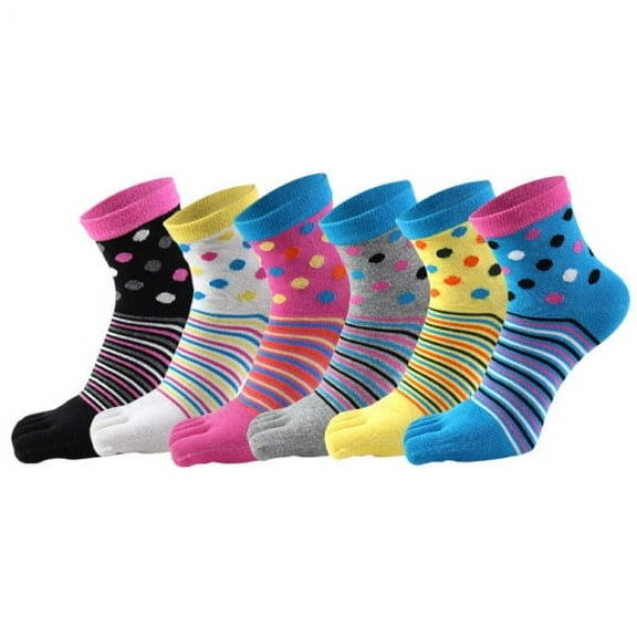 Women's 5-finger cotton wicking athletic toe socks 6-pack