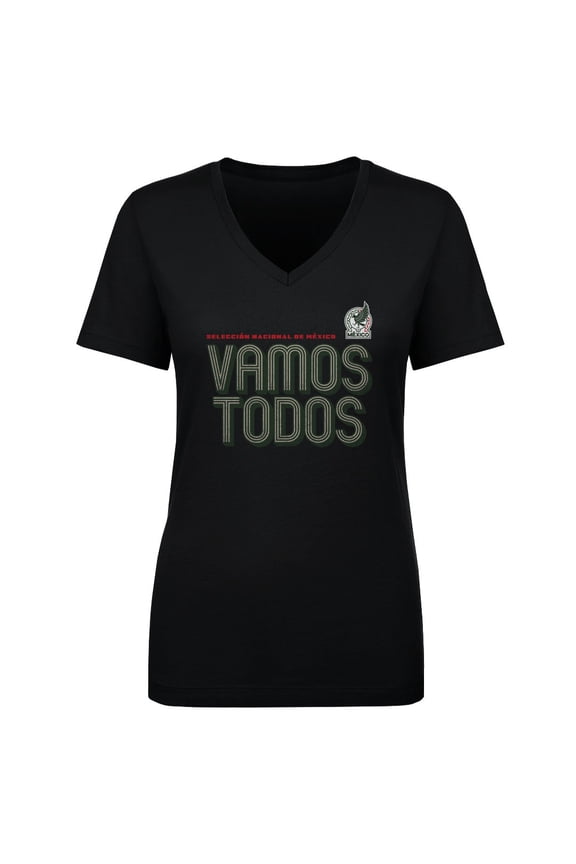 Women's 500 Level Black Mexico National Team Vamos Todos Inline Bold V-Neck T-Shirt