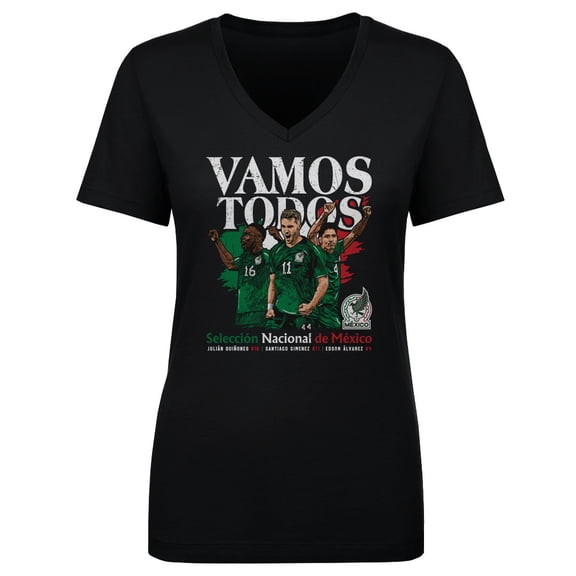 Women's 500 Level Black Mexico National Team Vamos Todos Juli-n Qui-ones, Santiago Gim-nez & Edson -lvarez V-Neck