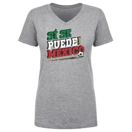Women's 500 Level Heather Gray Mexico National Team Si Se Puede V-Neck T-Shirt