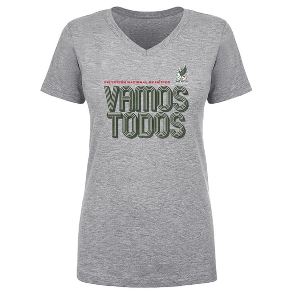 Women's 500 Level Heather Gray Mexico National Team Vamos Todos Inline Bold V-Neck T-Shirt
