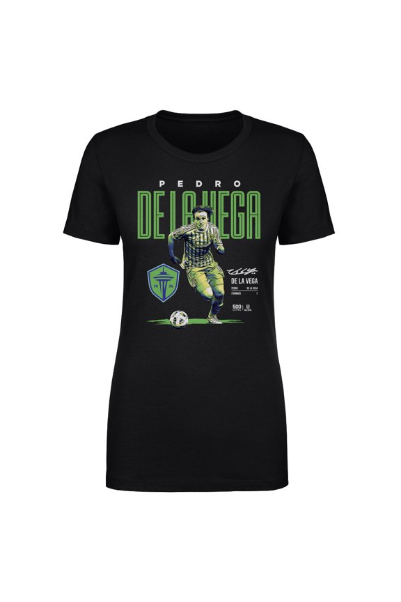 Women's 500 Level Pedro de la Vega Black Seattle Sounders FC Bitmap T-Shirt