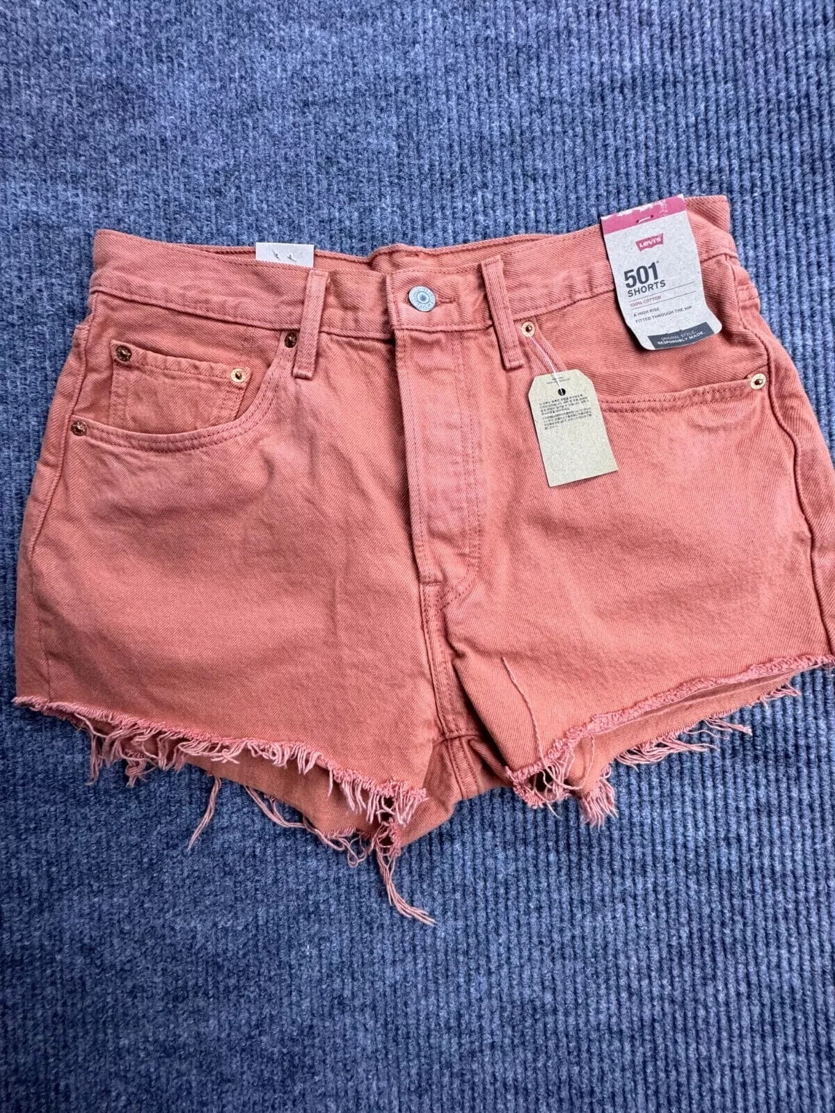 Women's 501 Button Fly Cotton High-Rise Denim Shorts Orange 32