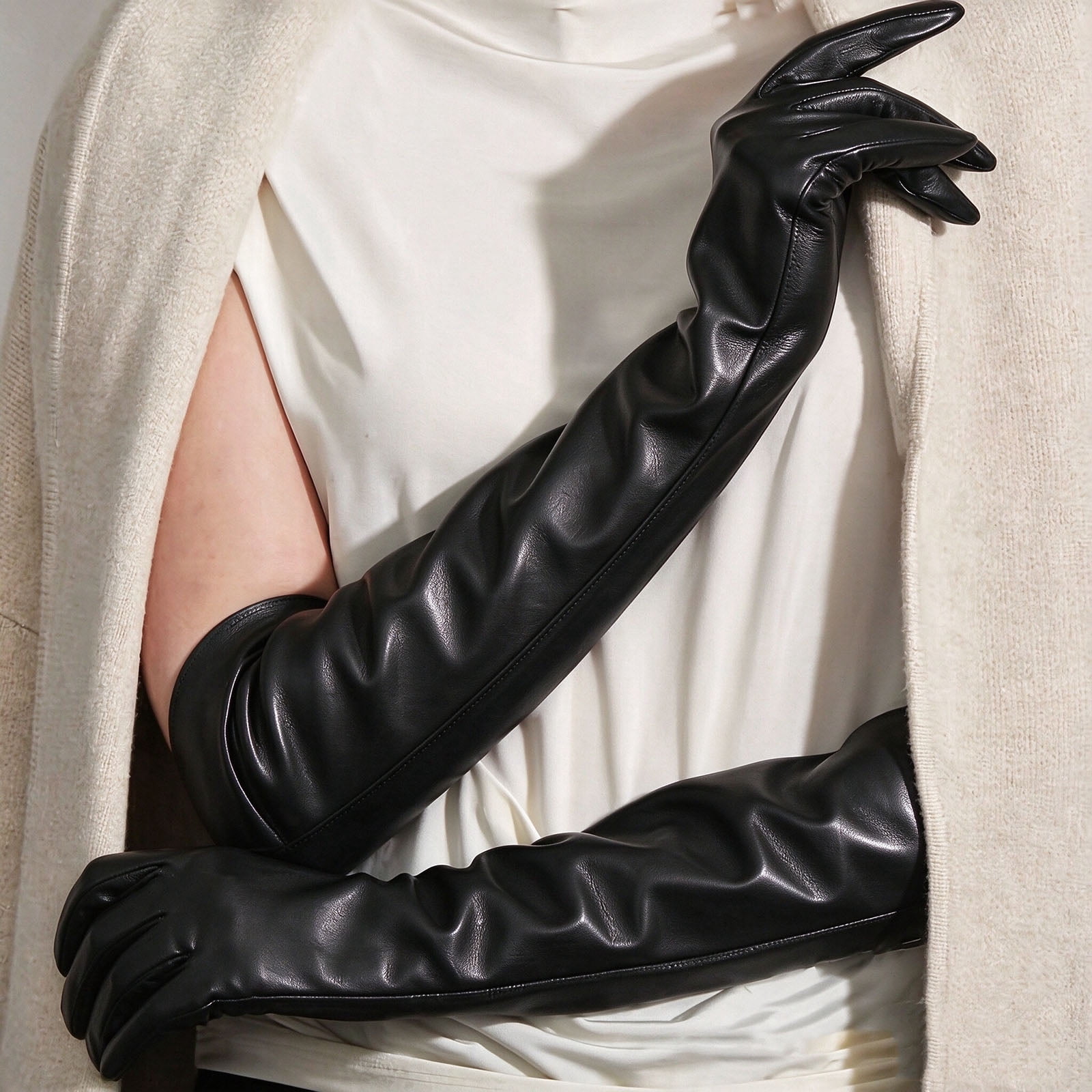 Women's 50cm Long Leather Gloves, Elbow Length Opera Gloves, Soft Faux ...