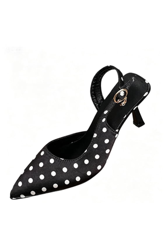 Women's 50s' 60s' Polka Dot Kitten Heel Pumps Slingback Dress Shoes Pointed Toe Rockabilly Prom Party Footwear