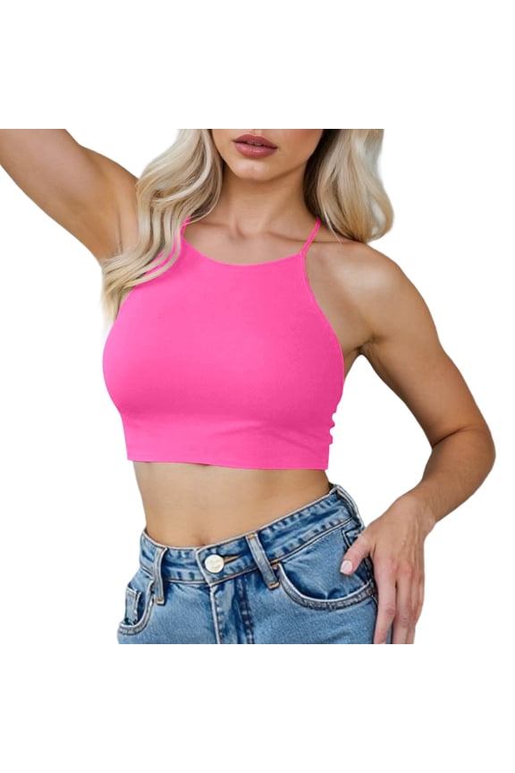 Women's 50s Neck Tie Knot Back Soft Padding Bikini Top Swimsuit Bathing Suit Tops