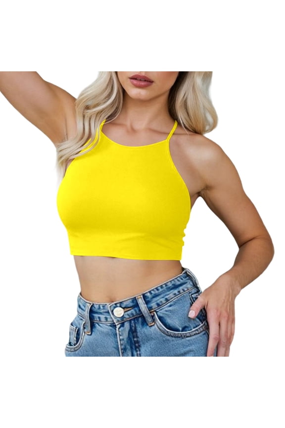 Women's 50s Neck Tie Knot Back Soft Padding Bikini Top Swimsuit Bathing Suit Tops