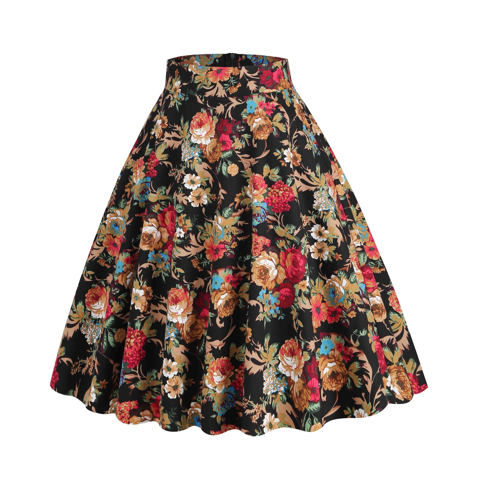 Women s 50s Vintage Printed Midi Skirts Bohemian Floral Print 1950s Knee Length Swing Elegant Flared A Line Skirt Walmart