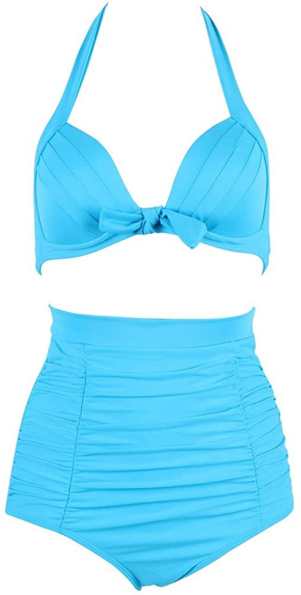 Women's 50s Vintage Retro Two Piece High Waisted Carnival Bikini Swimsuit  TEAL M 