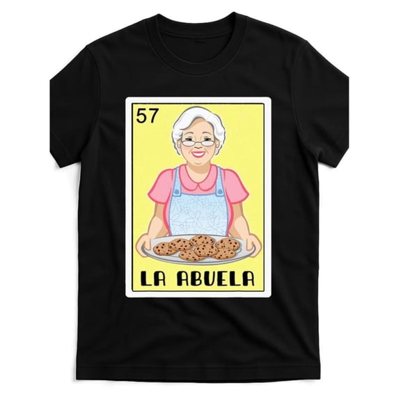 Women's "57 La Abuela" Cookie Grandma Graphic Comfortable T-Shirt Casual Cotton Short Sleeve Round Neck Top Black S-5XL