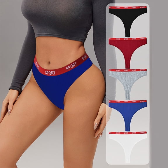 Women's  5Pcs G String Thongs Cheeky Low Rise Letter Print Tape Underwear Pack Panties Briefs
