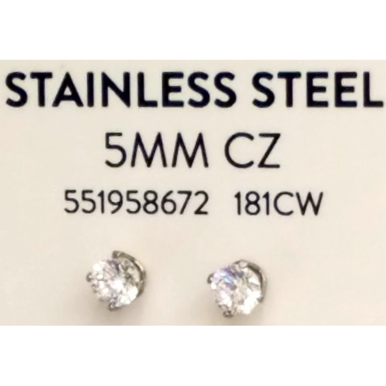 Women's 5mm Sterling Silver Cubic Zirconia Stud Earrings