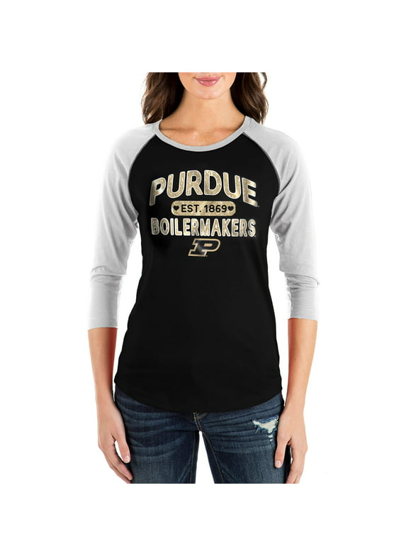 Women's 5th & Ocean by New Era Black Purdue Boilermakers 3/4-Sleeve Scoop Raglan T-Shirt