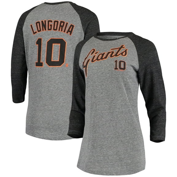 Women's 5th & Ocean by New Era Evan Longoria Gray San Francisco Giants Script Name & Number Raglan Tri-Blend 3/4-Sleeve