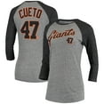 thumbnail image 1 of Women's 5th & Ocean by New Era Johnny Cueto Gray San Francisco Giants Script Name & Number Raglan Tri-Blend 3/4-Sleeve, 1 of 3
