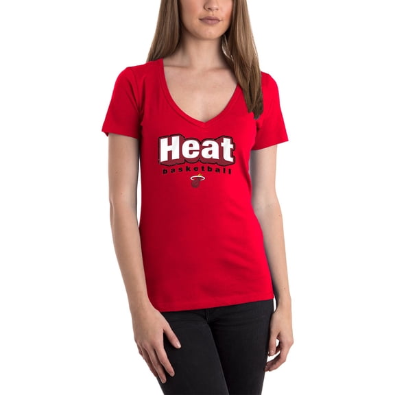 Women's 5th & Ocean by New Era Red Miami Heat NBA V-Neck T-Shirt