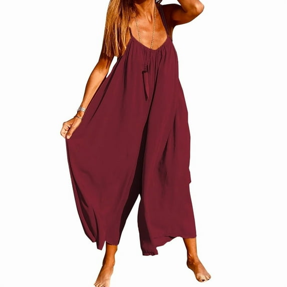 Women's 6 Colors Casual Sling Jumpsuit Wide Leg Pants Sleeveless Home Jumpsuits