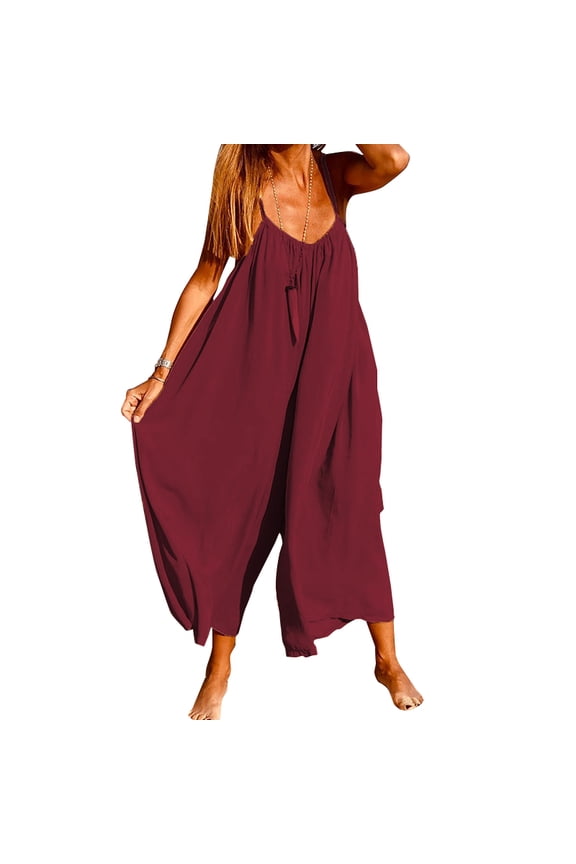 Women's 6 Colors Casual Sling Jumpsuit Wide Leg Pants Sleeveless Home Jumpsuits