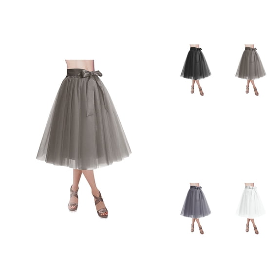 Women's 6-Layered Tulle Skirt, Knee Length Tutu Petticoat for Wedding Party Homecoming Prom, Dressy Occasions Midi Skirt